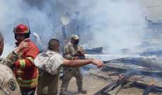النشرة: الدفاع المدني يعمل على اطفاء النيران التي اندلعت في الخيم على اتوستراد الحسبة في صيدا