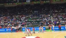انتهاء الشوط الاول من مباراة ايران ولبنان بكرة السلة بتقدم ايران 18 -12