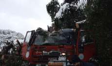 سقوط شجرة على آلية اطفاء خلال تنفيذ مهمة إنقاذ مواطن محتجز داخل سيارته في سقي رشميا