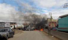 قطع طريق بعلبك- الهرمل محلة ايعات- تل الأبيض بالإطارات المشتعلة من قبل معتصمين
