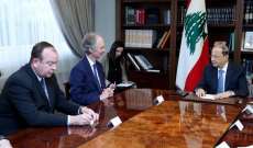 الرئيس عون بحث مع بيدرسون بانعكاسات الحرب السورية على لبنان وملف النازحين