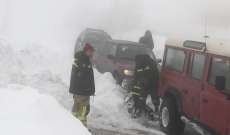 النشرة: ​​​​​​​الدفاع المدني يعمل في هذه الأثناء على إنقاذ عدد من المواطنين العالقين على طريق ترشيش زحلة بسبب تراكم الثلوج