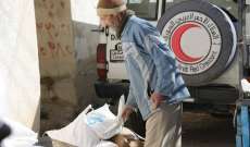 الهلال الاحمر السوري  وزع مساعدات غذائية لأول مرة في جمرايا