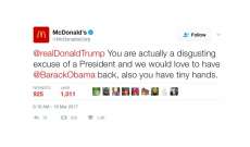 ماكدونالدز:ترامب رئيس مثير للإشمئزاز ويداه صغيرتان ونحب أن يعود أوباما