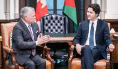 ملك الأردن أكد لرئيس وزراء كندا رفض تهجير الفلسطينيين: لضغط دولي لوقف إطلاق النار في غزة