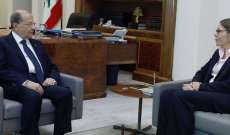 الرئيس عون استقبل المنسقة الخاصة للأمم المتحدة في لبنان