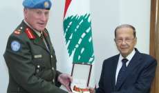 الرئيس عون استقبل الجنرال بيري لمناسبة انتهاء مهامه في لبنان