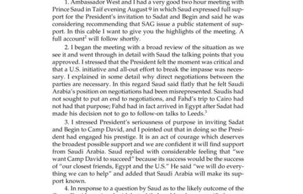 واشنطن تنشر وثيقة تاريخية تكشف عن دعم السعودية لاتفاق كامب ديفيد بين مصر وإسرائيل