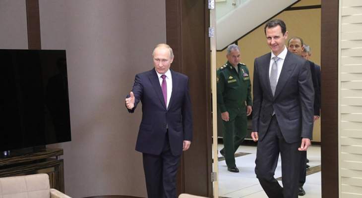 بوتين للأسد: ملتزمون بتقديم الدعم المستمر لسيادة البلاد ووحدتها وسلامة أراضيها