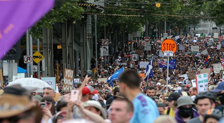 احتجاجات في أستراليا ضد التطعيم الإلزامي بلقاح كورونا