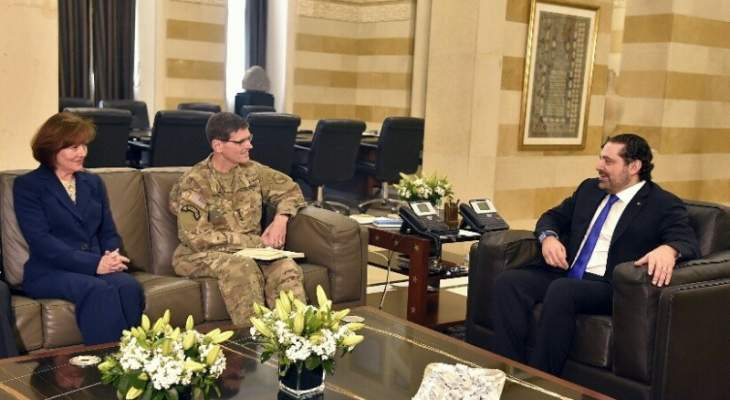 الحريري عرض مع قائد القيادة الوسطى المساعدات العسكرية الاميركية للجيش
