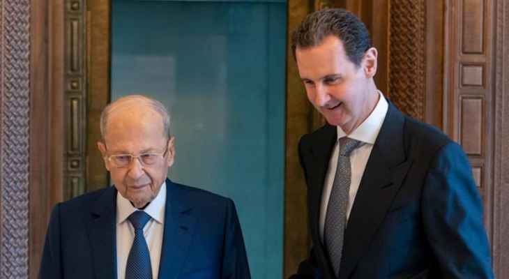 الأسد خلال لقائه عون: استقرار لبنان هو لصالح سوريا واللبنانيين قادرين على صنع هذا الاستقرار بالحوار والتفاهم