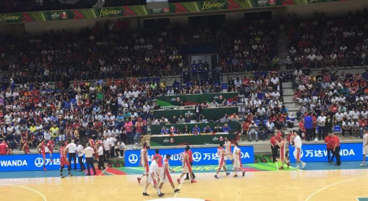 انتهاء الشوط الاول من مباراة ايران ولبنان بكرة السلة بتقدم ايران 18 -12