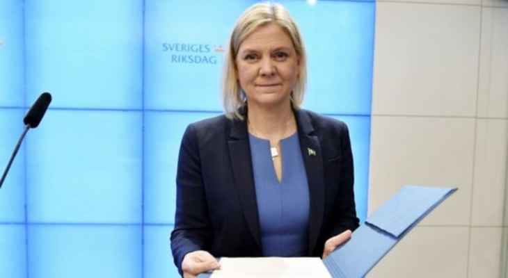 رئيسة وزراء السويد: سنسلم طلبنا للانضمام إلى حلف شمال الأطلسي يوم غد الأربعاء مع فنلندا