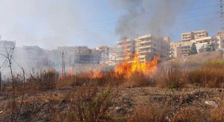 النشرة:اندلاع حريق في قطعة ارض محاذية لاوتوستراد احمد نجيب الشماع 