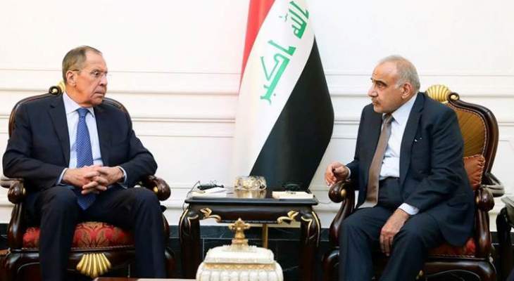 عبد المهدي للافروف: العراق يلعب دور التهدئة بالمنطقة وعلاقاته الخارجية بأفضل حالاتها