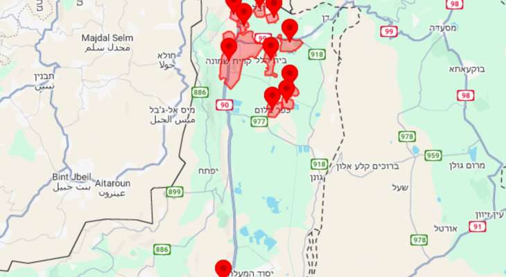 الجبهة الداخلية الإسرائيلية: تفعيل صفارات الإنذار في عدة بلدات في إصبع الجليل بينها كريات شمونة