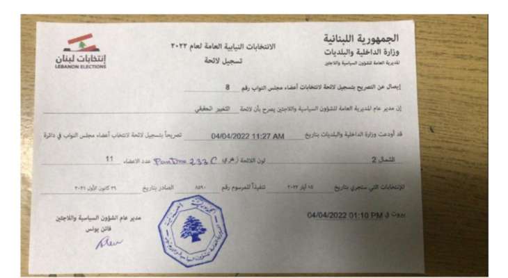 تسجيل لائحة "التغيير الحقيقي" برئاسة إيهاب مطر في دائرة الشمال الثانية