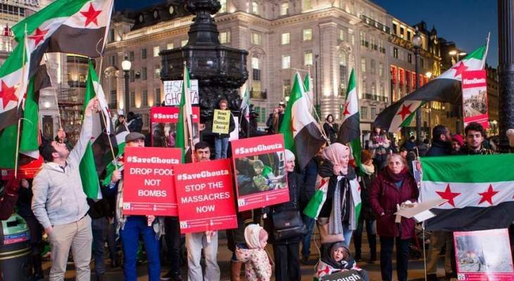 تظاهرة في لندن ضد الهجمات على الغوطة الشرقية