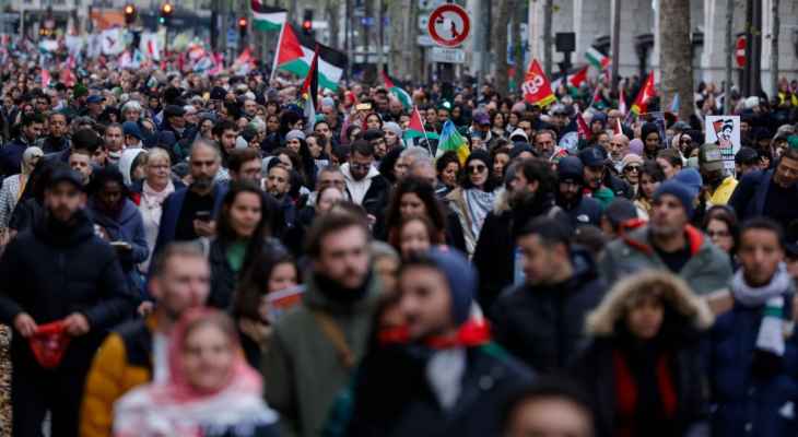 آلاف الأشخاص شاركوا بمسيرات في باريس ومدن فرنسية أخرى دعمًا للفلسطينيين في غزة