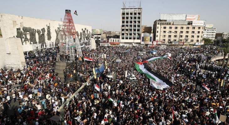 الآلاف احتشدوا في بغداد تنديدا بالاعتداءات الإسرائيلية على القدس وغزة