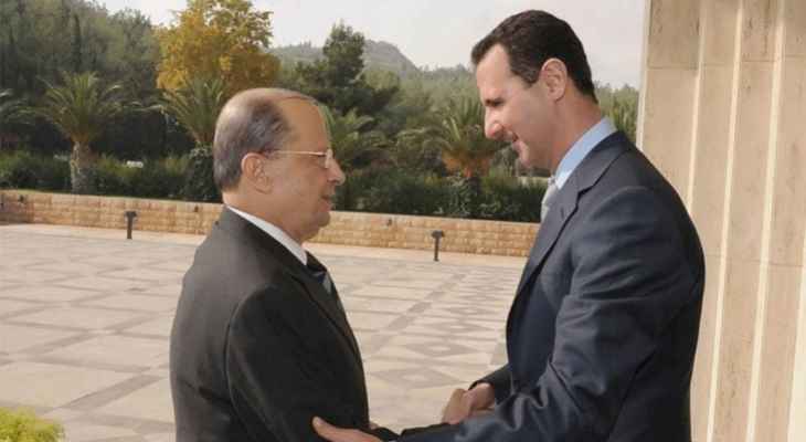 إعلام سوري: الأسد أكد لعون أنه يمكن أن يتم التواصل بين خارجيتي البلدين للنقاش بملف ترسيم الحدود البحرية