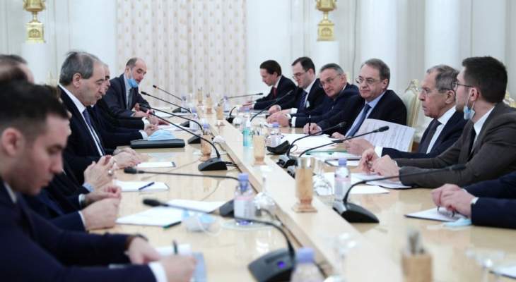 المقداد أكد خلال لقائه لافروف أهمية تعزيز العلاقات الاستراتيجية بين سوريا وروسيا