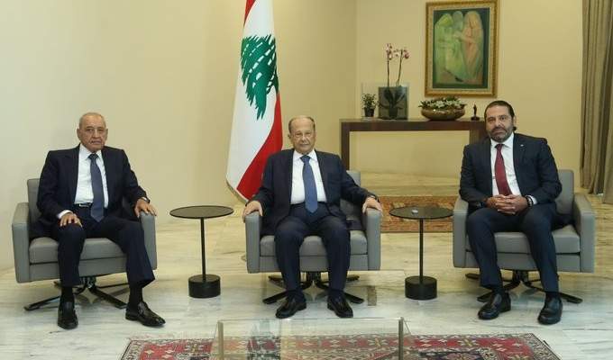 خلوة بين الرئيس عون وبري والحريري قبيل لقاء بعبدا الاقتصادي