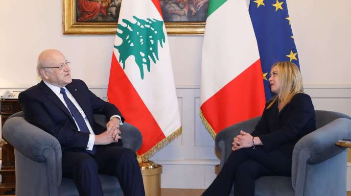 ميلوني لميقاتي: إيطاليا مستعدة لمواصلة المساهمة بأمن لبنان واستقراره في هذا الوضع الحساس