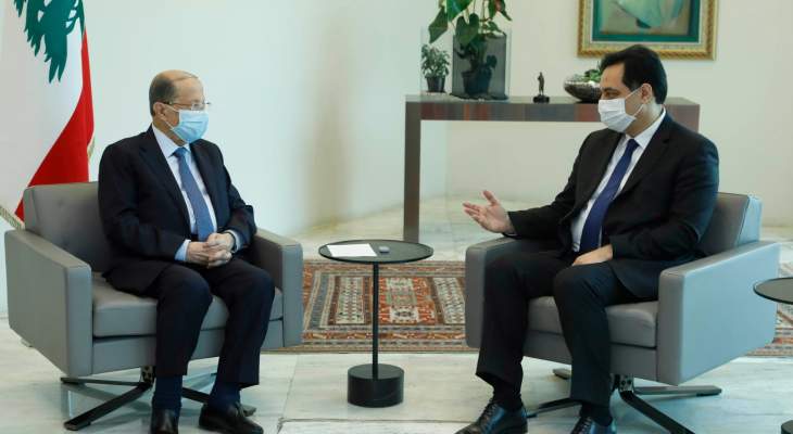 الرئيس عون يلتقي دياب قبيل جلسة مجلس الوزراء في قصر بعبدا