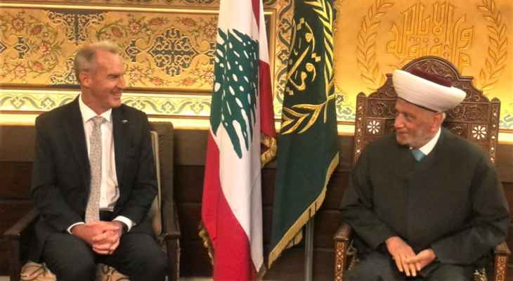 المفتي دريان بحث مع بارنز بتعزيز العلاقات بين لبنان وأستراليا والتقى عددا من النواب