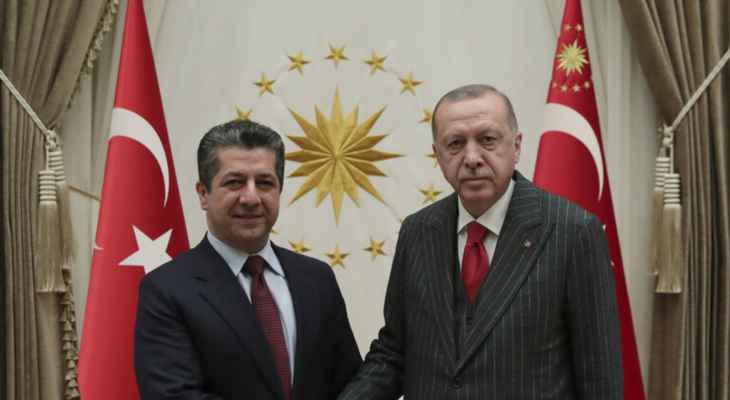 أردوغان بحث مع بارزاني في سبل تعزيز العلاقات الثنائية والتطورات الإقليمية