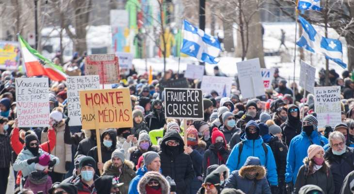 تظاهرة في مونتريال ضد القيود المفروضة لمكافحة &quot;كوفيد 19&quot; في كيبيك