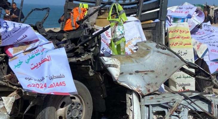 سقوط عدد من القتلى باستهداف اسرائيلي لشاحنة مساعدات تابعة لجمعية كويتية غرب مدينة دير البلح