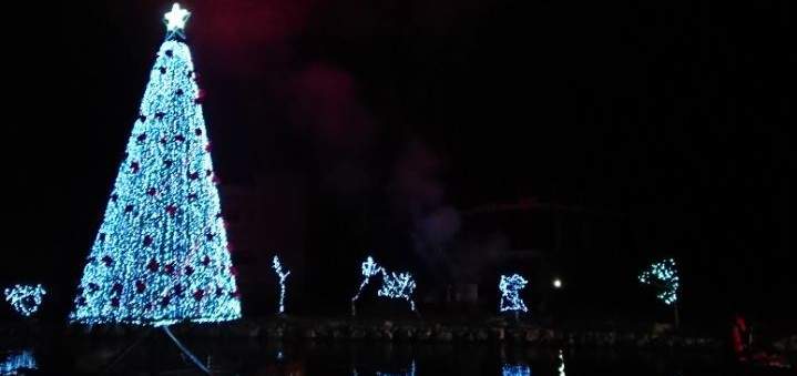 اضاءة شجرة الميلاد العائمة على المياه في بلدة اليمونة