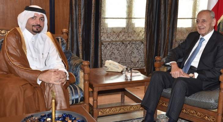 بري عرض مع سفير قطر للتطورات الراهنة والتقى سفيري الهند والأردن بزيارتين وداعيتين