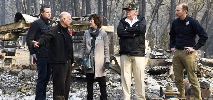 ترامب وصل إلى كاليفورنيا لتفقد الوضع مع تجاوز عدد مفقودي حريق الولاية الألف شخص