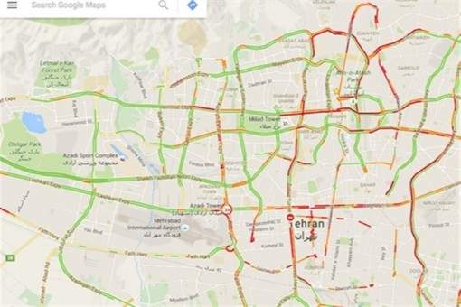 خرائط &quot;غوغل&quot; تظهر توقفًا كاملًا لحركة السير في العاصمة طهران 